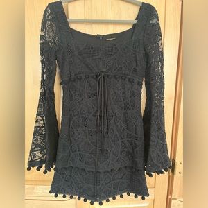 Alexis Clarra Guipure Lace Pom Pom Mini Dress
